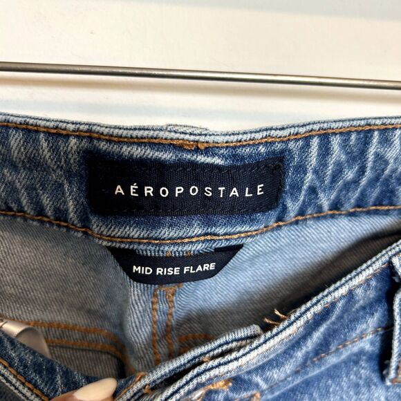 Aeropostale Womens Mid-rise Flare Jeans Size 14 Cotton Casual Light Wash Blue - Picture 5 of 16